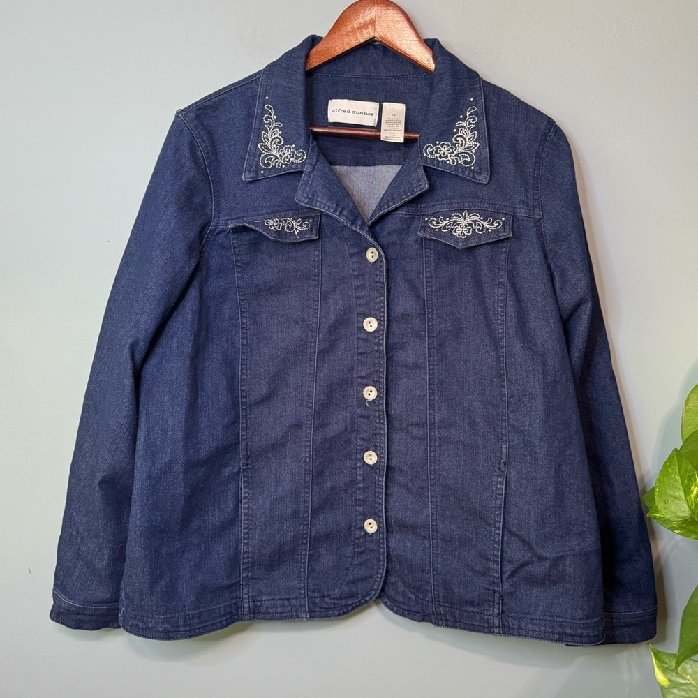 Alfred Dunner Denim Button Up Lightweight Jacket Embellishments Size  12